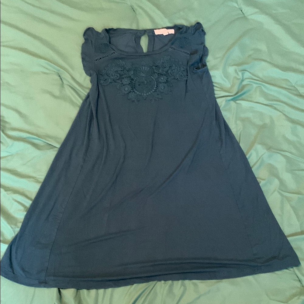 Teal Sleeveless Dress with Embroidered Detail